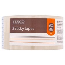 Tesco Clear Easy Tear Sticky Tape 25Mm X 60M 2 Pack