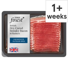 Tesco Finest Unsmoked Dry Cure Streaky Bacon 240G