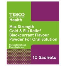 Tesco Max Strength Blackcurrant Cold And Flu 10S