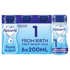 Aptamil 1 First Infant Baby Milk Formula Liquid Multipack Ready to Feed from Birth 6x200ml