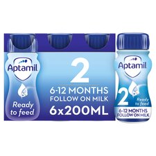 Aptamil 2 Follow On Baby Milk Formula Liquid Multipack Ready to Feed 6-12 Months 6x200ml