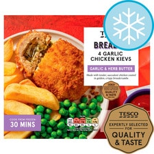 Tesco 4 Garlic Butter Breaded Chicken Kievs 500G