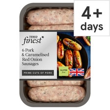 Tesco Finest 6 British Pork & Caramelised Onion Sausages 400G