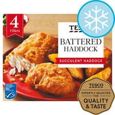 Tesco 4 Battered Haddock Fillets 500G