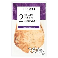 Tesco Plain Naans 2 Pack 260G