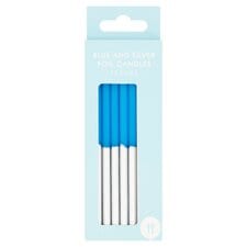 Candles Blue/Silver Dipped 12 Pack