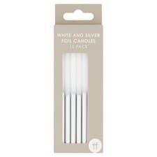 Candles White/Gold Dipped 12 Pack