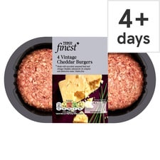 Tesco Finest 4 Vintage Cheddar Burgers 454G