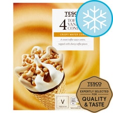 Tesco Toffee & Vanilla Cones 4 X 110Ml