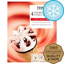 Tesco Strawberry & Vanilla Cones 4 X 110Ml