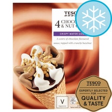 Tesco Chocolate & Nut Cones 4 X 110Ml