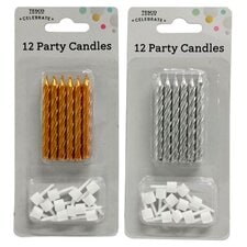 Tesco Gold And Silver Candles 12 Pack Assortment