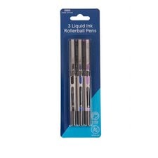 T.Liquid Ink Rollerball Pens Asstd 3 Pack