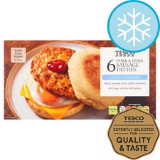 Tesco 6 Pork & Herb Sausage Patties 342G