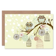 Artery8 Cute Branch Cages Owl Art Blank Just to Say Card