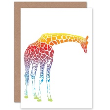 Wee Blue Coo Colourful Rainbow Giraffe Bright Animal Greeting Art Card