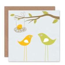 Artery8 Bird Parents Nest Egg Cartoon New Baby Card