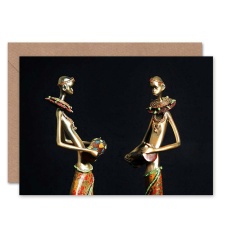 Artery8 African Figurines Scultures Tribe Men Playing Drums Greeting Card