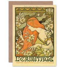 Artery8 Alphonse Mucha The Hermitage Vintage Advert Art Nouveau Greeting Card