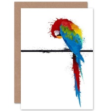 Artery8 Macaw Parrot Bird Colourful Paint Splat Tropical Animal Greeting Card