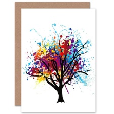 Artery8 Vibrant Paint Splat Abstract Tree Rainbow Colourful Greeting Card