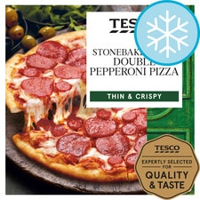 Tesco Stonebaked Thin Double Pepperoni Pizza 330G