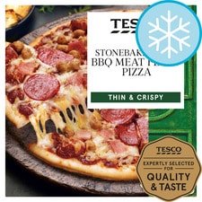 Tesco Stonebaked Thin Bbq Meat Feast Pizza 340G