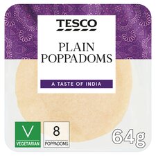 Tesco Plain Poppadoms 8 Pack 64G