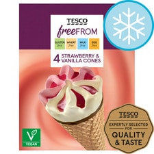 Tesco Free From Strawberry & Vanilla Cones 4 X 120Ml