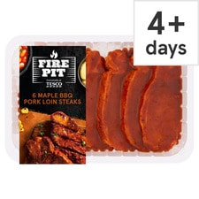 Tesco Fire Pit 6 Bbq Maple Pork Loin Steaks 600G