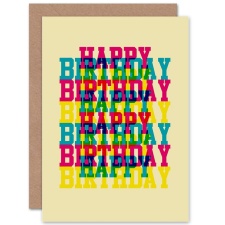 Wee Blue Coo Arty Pink Blue Yellow Happy Trippy  Birthday Greeting Card