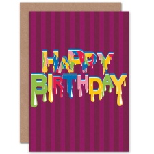 Wee Blue Coo Funky Drippy Design Colourful Letters Birthday Greeting Card