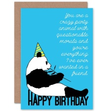 Wee Blue Coo Party Animal Panda Funny Fun Joke Birthday Him Her Greeting Card