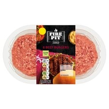 Tesco Fire Pit 6 Beef Burgers 730G