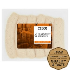 Tesco 6 Bratwurst Sausages 540G