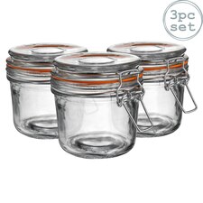 Argon Tableware Glass Storage Jars - 350ml - Orange Seal - Pack of 3