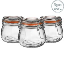 Argon Tableware Glass Storage Jars - 500ml - Orange Seal - Pack of 3