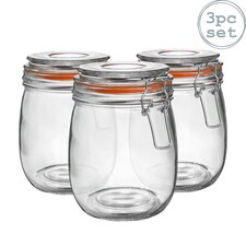 Argon Tableware Glass Storage Jars - 750ml - Orange Seal - Pack of 3