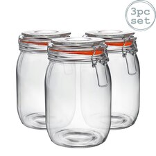 Argon Tableware Glass Storage Jars - 1 Litre - Orange Seal - Pack of 3