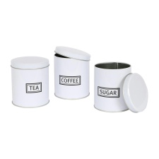 Harbour Housewares 3pc Round Metal Tea Coffee Sugar Canister Set - White