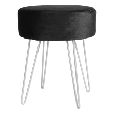 Harbour Housewares Round Velvet Footstool - H40 x D35cm - Black/Silver