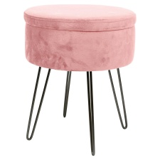 Harbour Housewares Round Velvet Storage Footstool - H45 x D36cm - Pink/Black