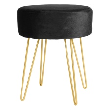 Harbour Housewares Round Velvet Footstool - H40 x D35cm - Black/Gold