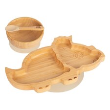 Tiny Dining 3pc Dinosaur Bamboo Suction Dinner Set - Beige