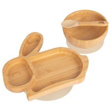 Tiny Dining 3pc Rabbit Bamboo Suction Dinner Set - Beige