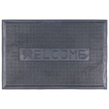 Nicola Spring Heavy Duty Rubber Door Mat - 60cm x 40cm - Black Welcome