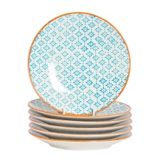 Nicola Spring Hand-Printed Side Plates - 18cm - Blue - Pack of 6