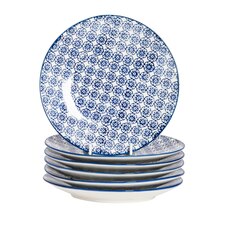 Nicola Spring Hand-Printed Side Plates - 18cm - Navy - Pack of 6