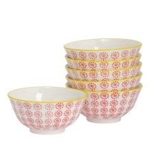 Nicola Spring Hand-Printed Cereal Bowls - 16cm - Red - Pack of 6