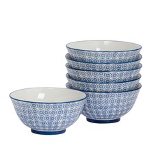 Nicola Spring Hand-Printed Cereal Bowls - 16cm - Navy - Pack of 6